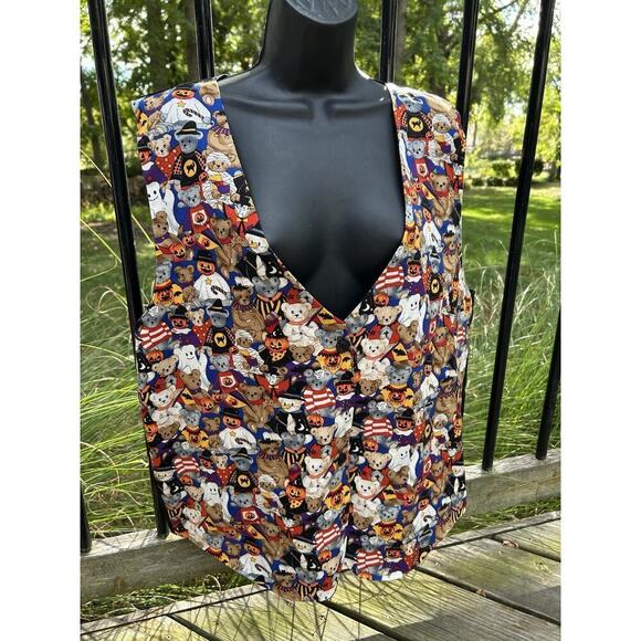 Medium Tops - 111 MAIN Vintage Halloween Button Vest 2XL XXL Teacher Pumpkin Teddy Bear USA